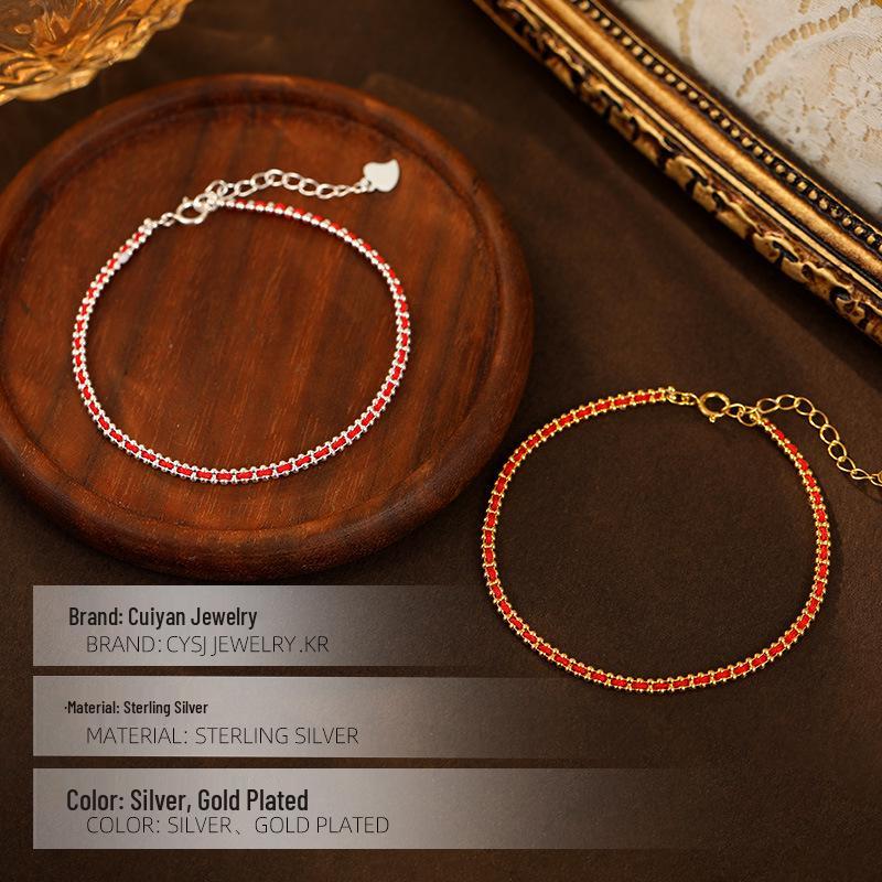 Cui Yan S925 Sterling Silver Korean-Style Zodiac Red Rope Bracelet for Women - Light Luxury, Simple Design, Hot-Selling Hand Jewelry.