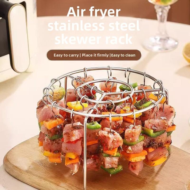 Household Kitchen Air Fryer Skewer Rack, Stainless Steel Hanging Barbecue Rack, Round Hanging Meat Skewer Rack