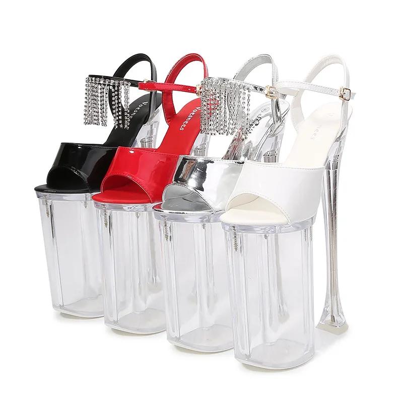 Fashion Water Diamond Nightclub Super High Heel Shoes 26CM Model Car Sandals Female Dwarves Walking Show Steel Pipe Dance Shoes