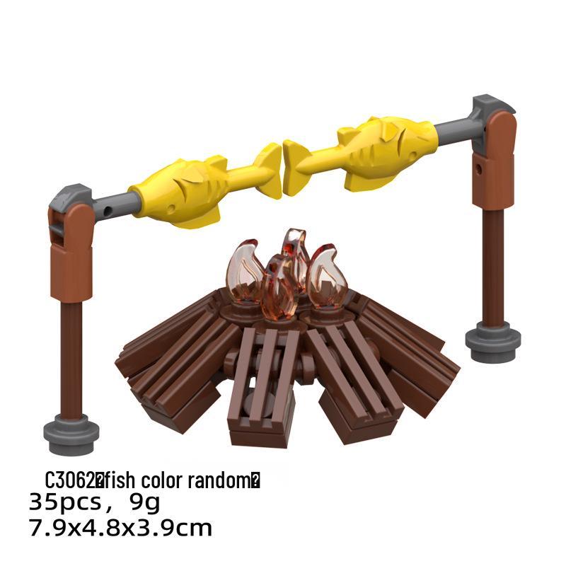 

Тема прилива, кемпинга, пикника, строительные блоки: Палатка для кемпинга, Костер, Стол - Совместимо с Лего.