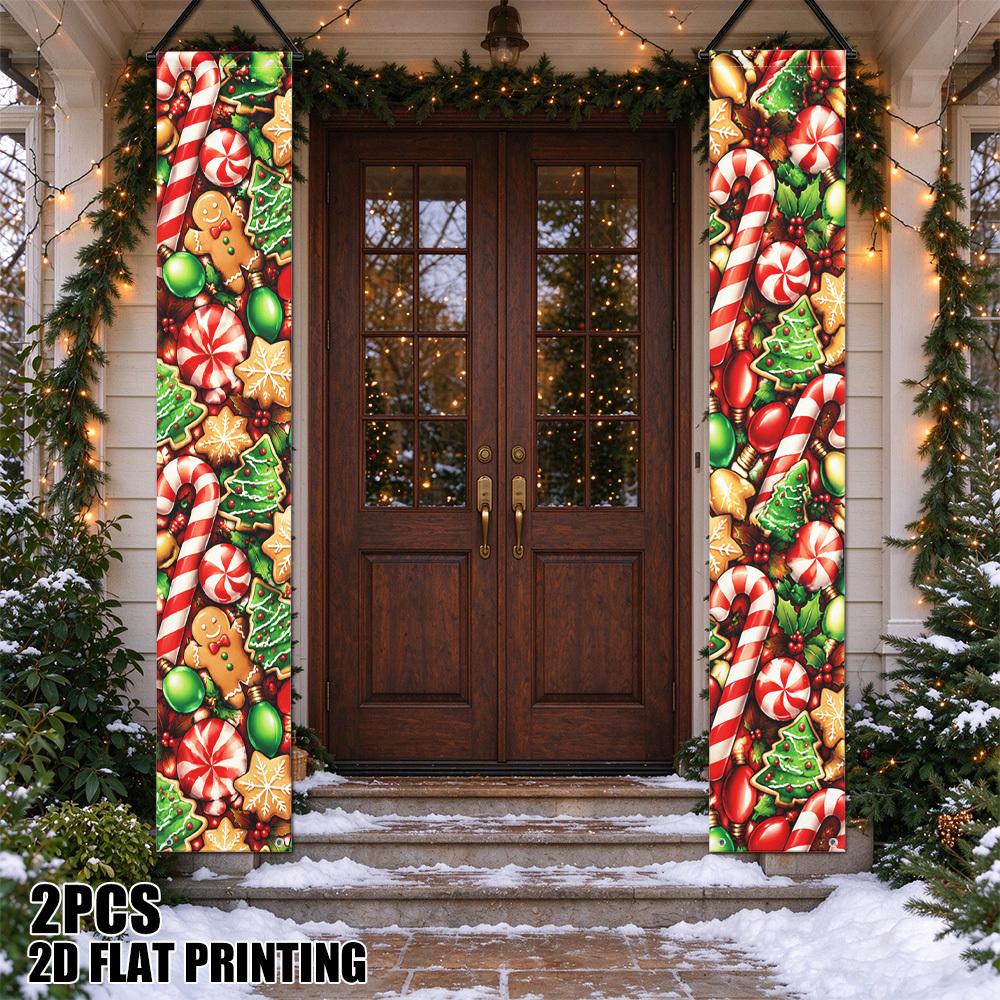 2D Flat, 2D Flat - 2D Flat, 2D Flat - 2D Flat Printing 2pcs Christmas Sweets Collage Merry Christmas Couplet Porch Banner, Suitable for Winter New Yea