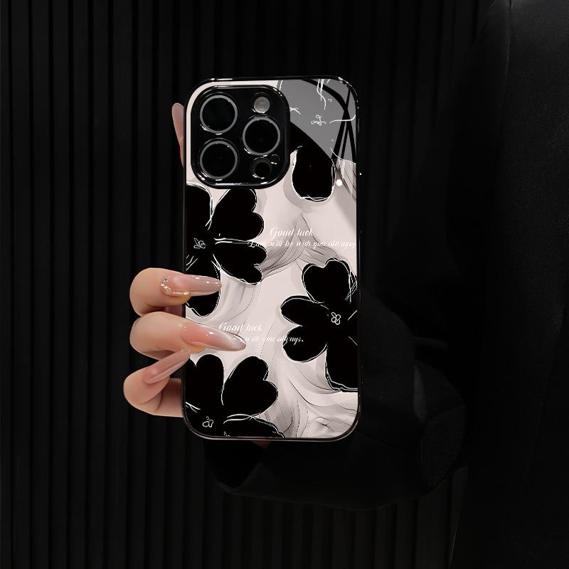 Black Flower Applies To Apple 17 Mobile Phone Case Apple 15 Pro High-end iPhone16 Simple Retro Creativity