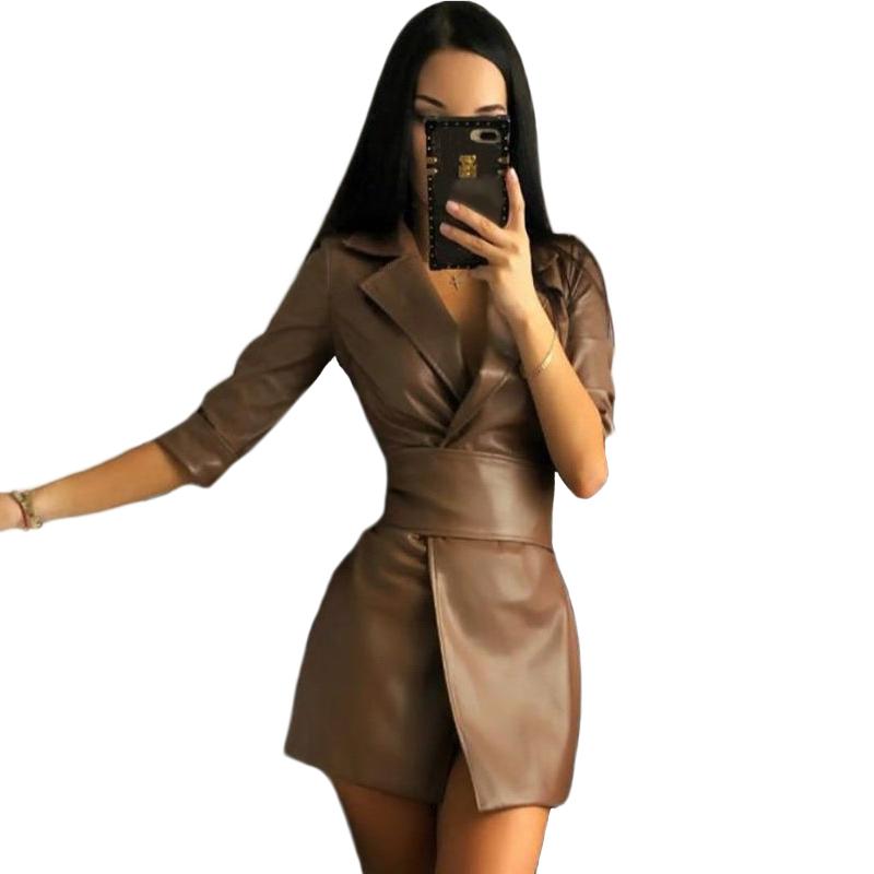 

Кожаная куртка из искусственной кожи с лацканами, верхняя одежда, весенняя женская одежда с длинным рукавом, женская осенняя длинная оверсайз