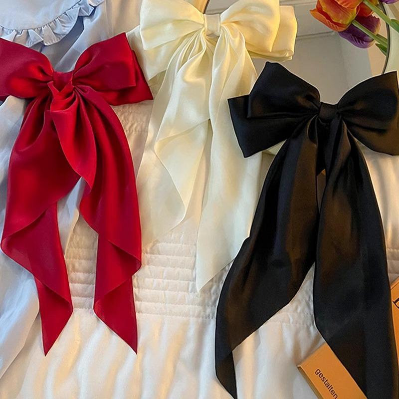 Women Large Bow Hairpin Elegant Long Ribbon Bow Hair Pins Fashion Simple Hair Clip Back Head Clips Half Tied Hair Accessories