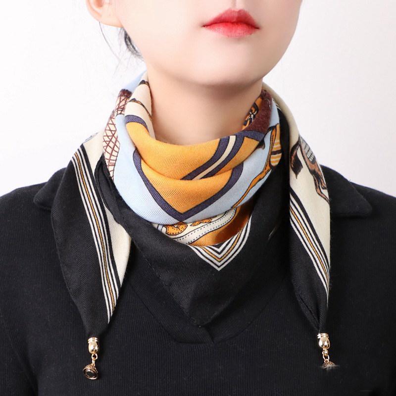 Women's Silk Magnetic Buckle Scarf: Versatile Square Scarf, Cotton Linen Neck Protector, All-Match Triangle Pendant Scarf Necklace.