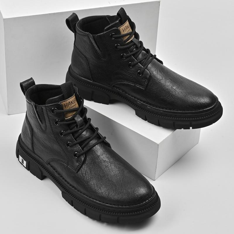Men Genuine Leather Motorcycle Boots Lace Up Short Ankle Boots for Men New Trend Fashion Man Outdoor Platform High Top Footwear