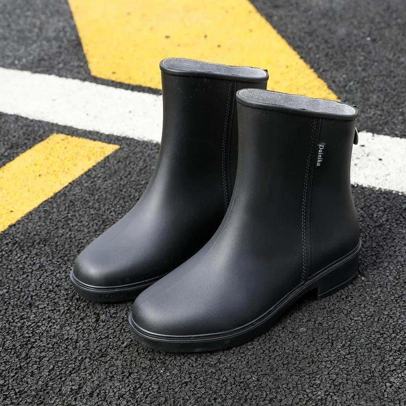 Fashion Women Rain Boots Korean High-heel Fashion Outdoor Short Tube Rain Boots Waterproof Shoes Warm Cotton Anti Slip Ankle Boots 2025