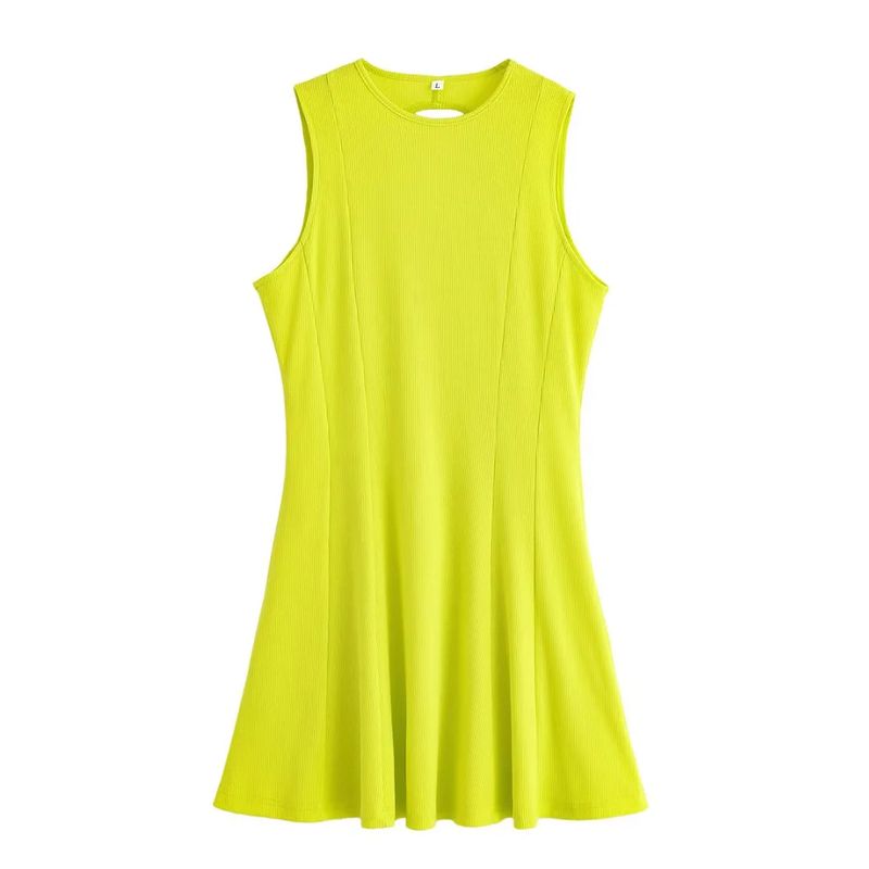 Summer New Product Women's Clothes Sexy Style Open Back Round Neck Sleeveless A- Line Wide Hem Knitting Short Sling Dress