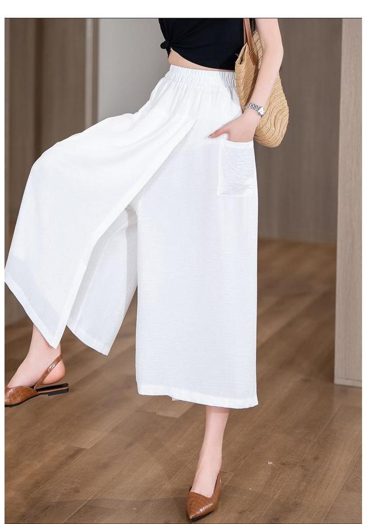 Women's Thin Loose High-Waisted Split Summer-Fall Relaxed Wide-Leg Skirt Pants