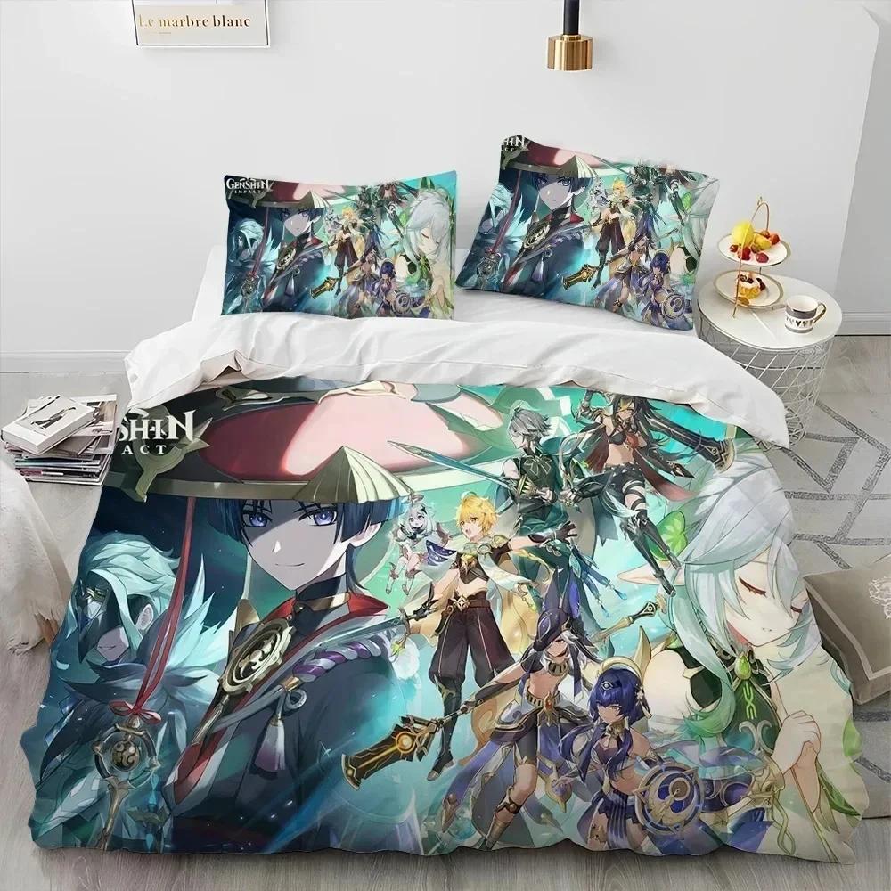 3D Print Anime Genshin Impact Game Comfortable Duvet Quilt Cover Pillowcase Bedding Set Children Bedroom Decoration Home Textile