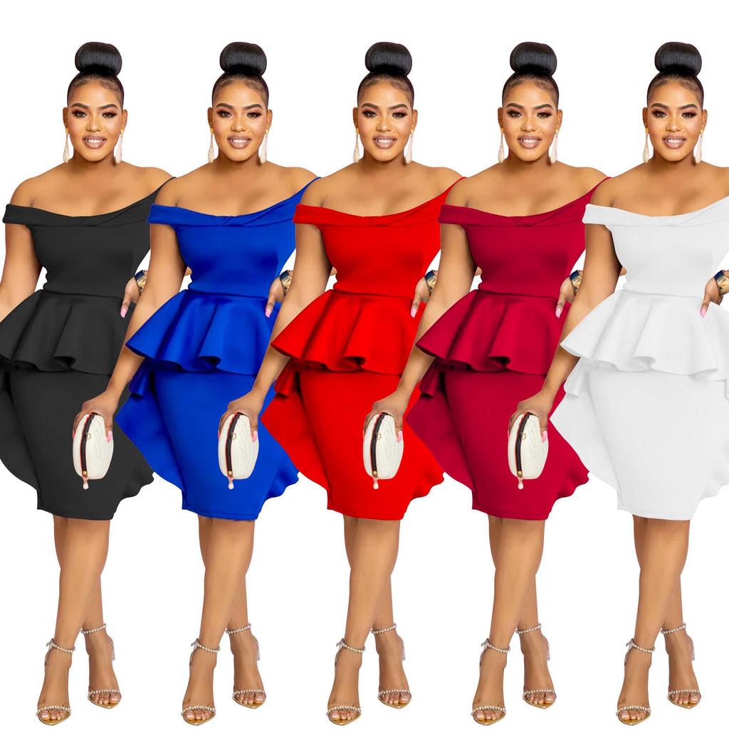 X6293 Fashion Women's Solid Color Sleeveless Ruffle Short Dress
