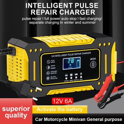 12V 6A Motorcycle Boat Battery Chargers Storage Cell Maintance 3Stage Fast Charging Intelligent Pulse Repair Car Battery Charger