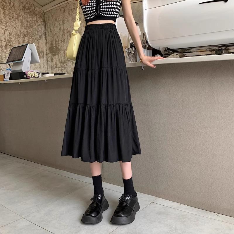 2024 Spring/Summer A-line White Midi Skirt: Versatile, Slimming, Solid Color for Women