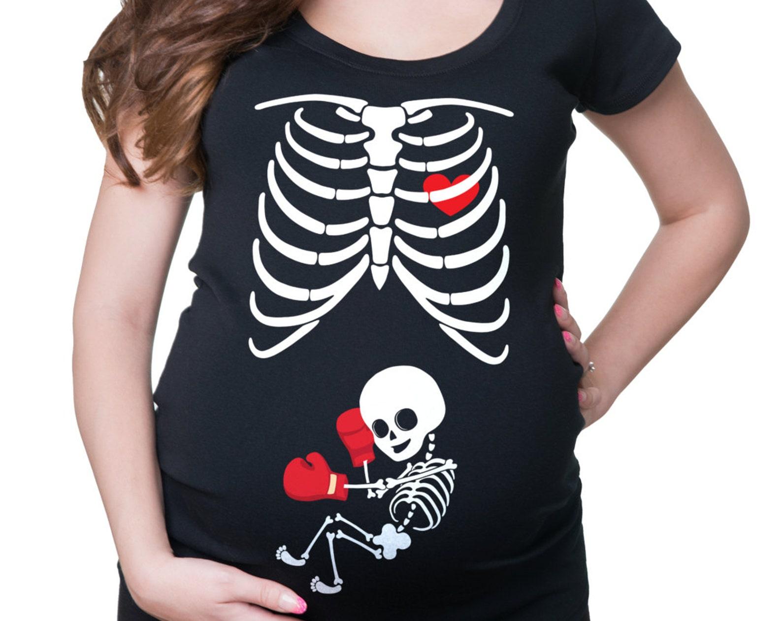 Skeleton Baby Maternity T-Shirt Funny X Ray Boxer In Progress Pregnancy Shirt S