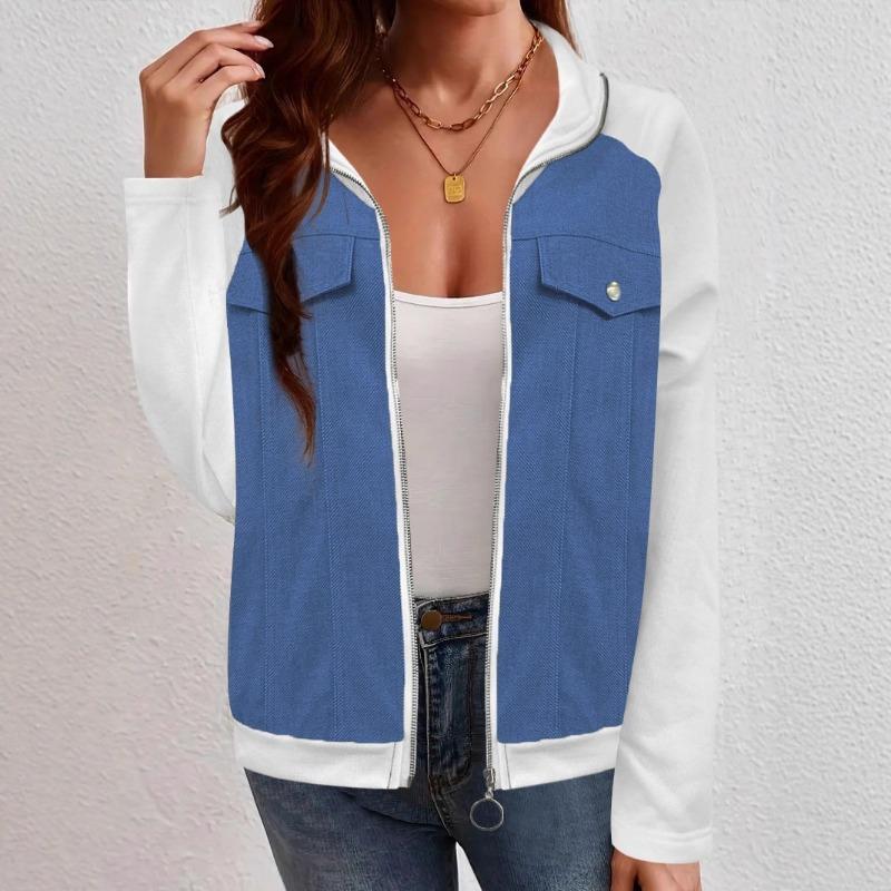 Women S Casual Color Block Zipper Jacket For Autumn Winter