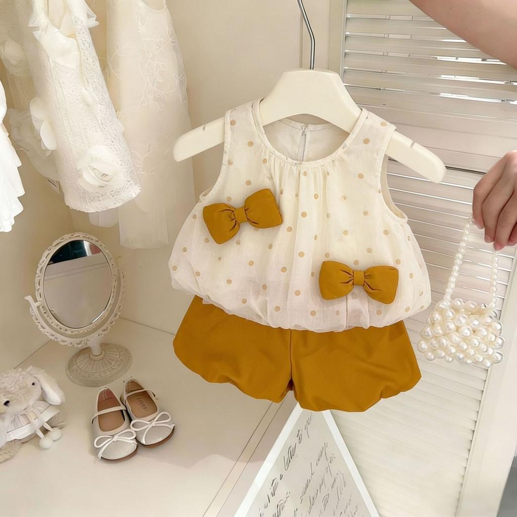 Girls Summer Fresh Princess Sleeveless Top And Shorts Set Baby Kids Casual Two Piece Outfit For Outdoor Wear