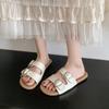 Romantic Vacation Style~! Seaside French Lazy Ins Summer Leather Cool Slippers Women's Breathable Soft Bottom One-word Slippers