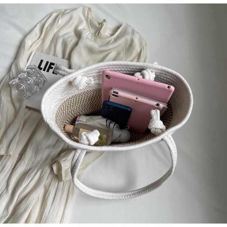 Casual shoulder large capacity bag rope striped design small fresh bag portable tote bag Han Fan fashion