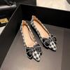 Frauen 3cm High Heels Mode Hahnentritt Pumps Weibliche Elegante Perle Bowknot Schuhe Dame Casual Flachen Außerhalb Prominente Schuhe