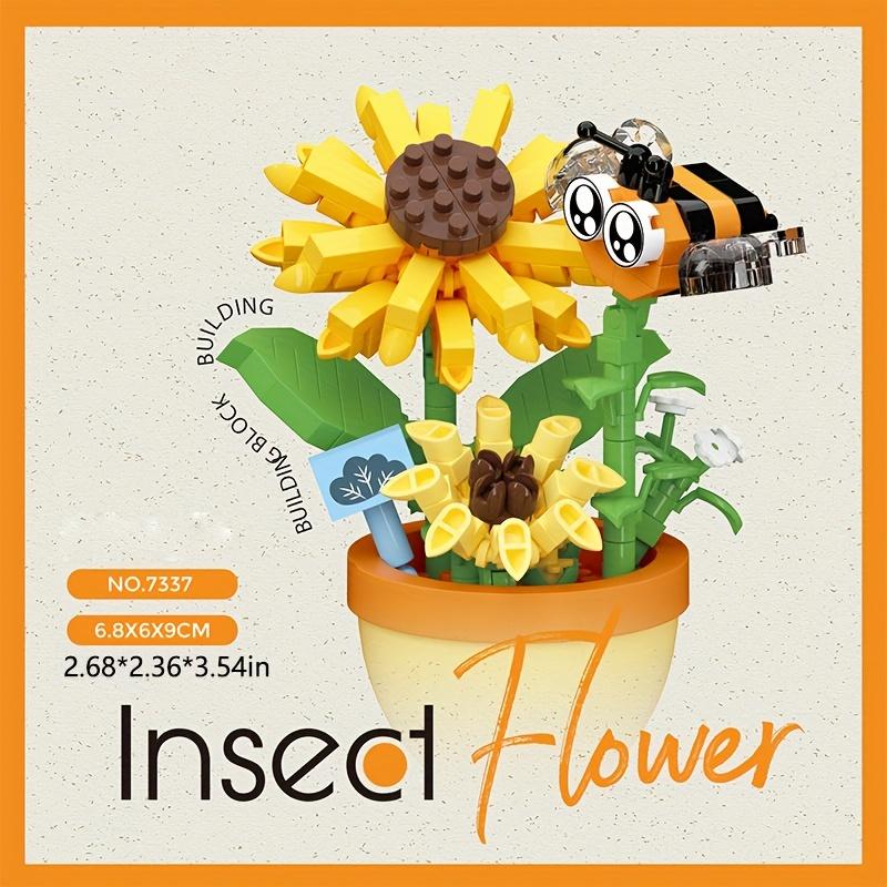 Creative flower insect model, particle building block toys, desktop accessories, room decoration, birthday and Christmas gifts