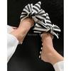 Fashion Oversize Bowtie Mule Shoes Women Fashion Pointed Toe Stripe Wave Slip-on Sandals Ladies Luxury Satin Silk Outdoor Flat Slippers