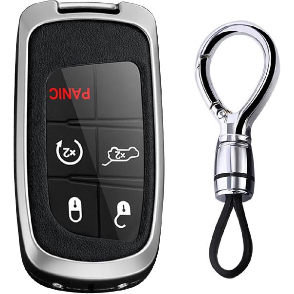 2/3/4/5 Tasten Smart Key Fob Hülle mit Schlüsselanhänger Passend für Jeep Fernbedienung Schlüssel Hülle Case Kompatibel mit Jeep Grand Cherokee für Dodge Challenger Charger