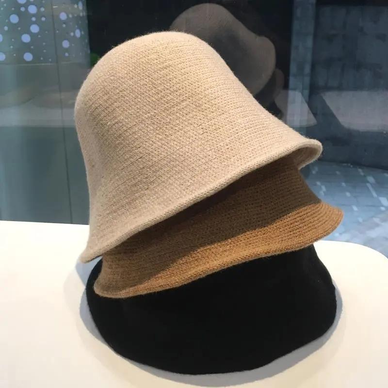 WTEMPO Spring Fall Winter Knitted Bucket Hats Women Solid Color Casual Woolen Hats Versatile Shopping Travel Hats