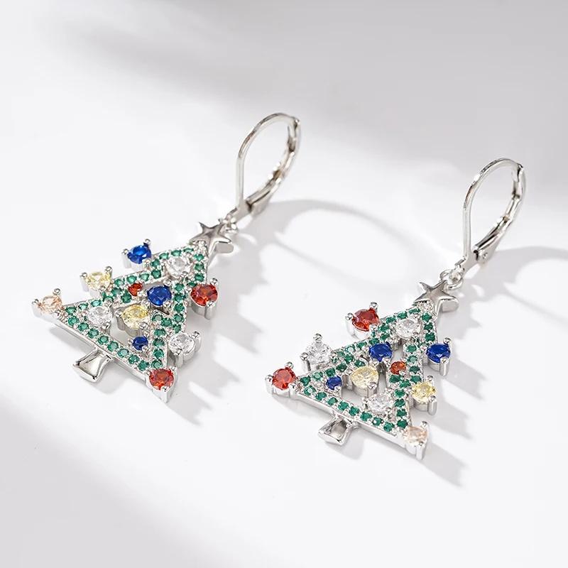 

Huitan Creative Colorful Christmas Tree Drop Earrings for Women Shiny Fancy Cubic Zirconia Festival Charms Party