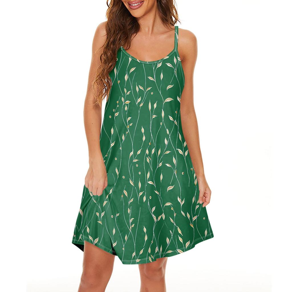 Sukienka damska o dopasowanym kroju, z modnym nadrukiem, okrągłym dekoltem i kieszeniami, z paskiem na ramię