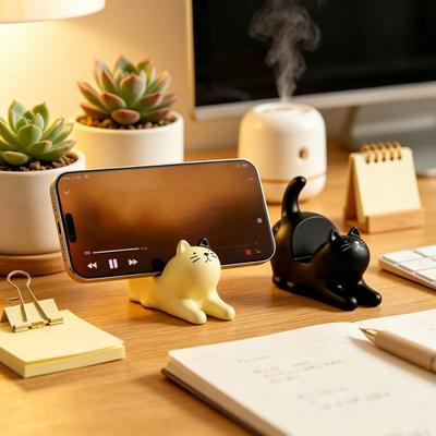 Yousheng Phone Holder with Cute Cat Shape Weighted Base Supports Vertical Horizontal Viewing Desk Decoration for Home