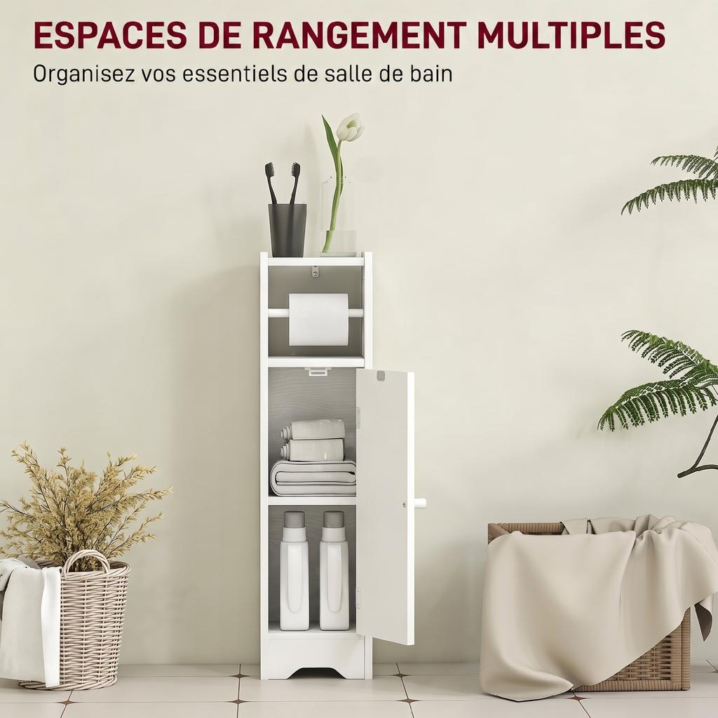 Small Bathroom Storage Cabinet with Toilet Roll Holder - White