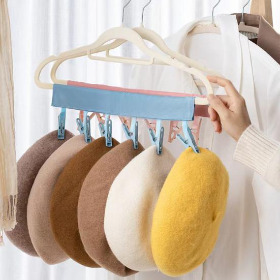 Folding Clothes Hanger Clips Towel Drying Rack Strong Load-bearing Fastener Tape Design Sock Underwear Hanger with 6 Clips