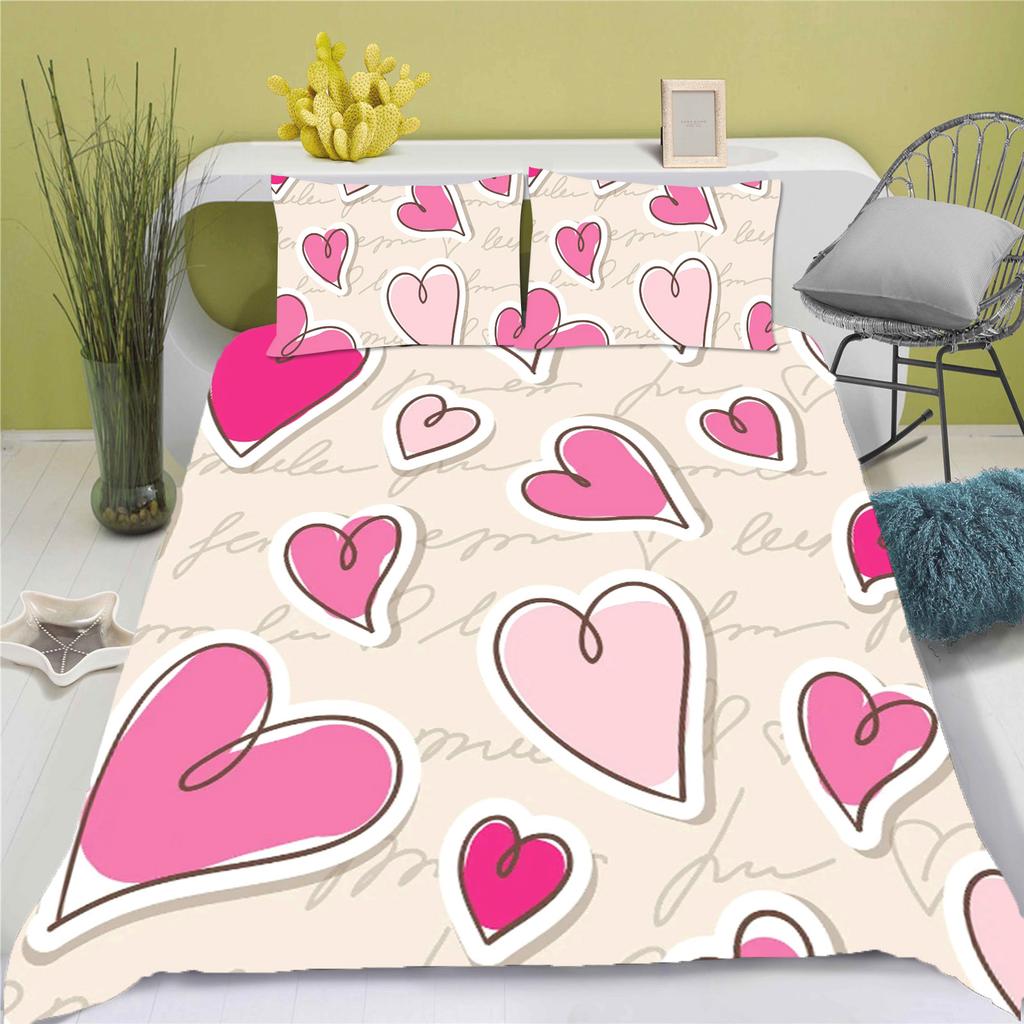Love Cartoon Duvet Cover 3-Piece Set Bed Room Children Cute Polyester Soft Breathable Comforter Animation Bedding