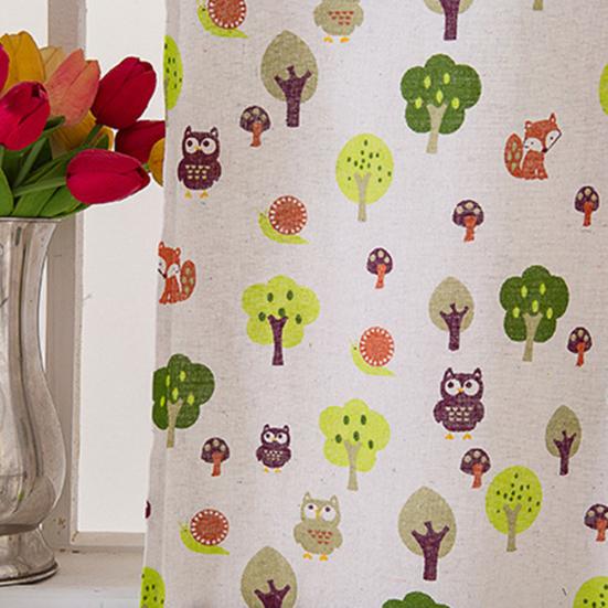 Cortina corta con estampado de árboles y animales de dibujos animados para cocina, cenefa para ventana, decoración del hogar