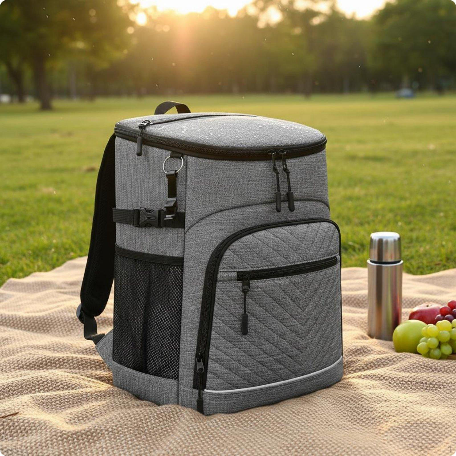 Insulated Backpack Chiller Large Capacity Picnic Bag Quilted Design Thermal Lunch