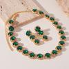 2-Piece Diamond Set Square Round Geometric Stud Earrings Necklace Dinner Set Necklace