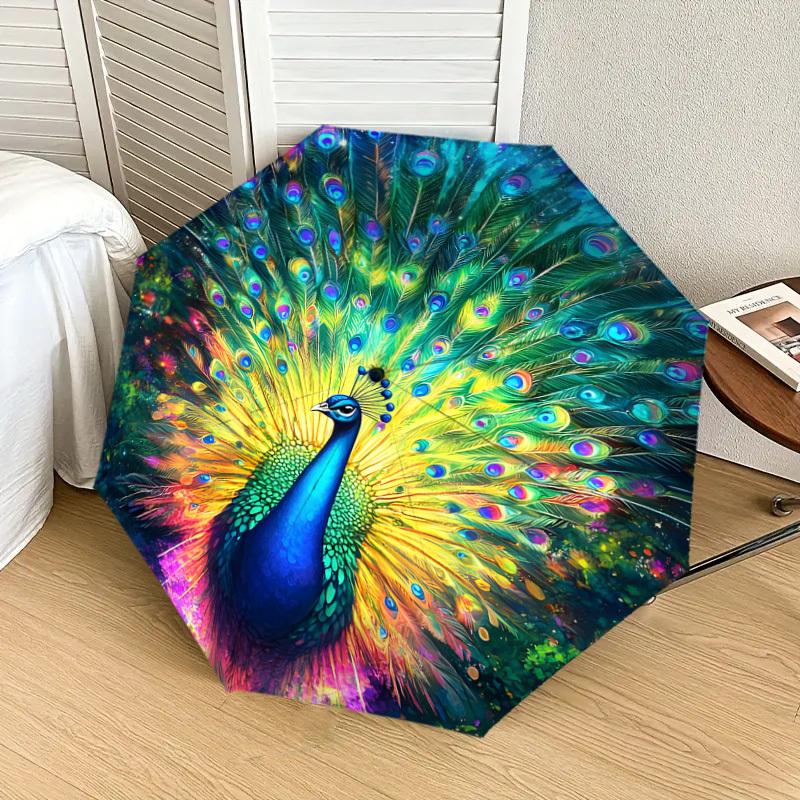 1pc Colorful Peacock Feather Artwork Umbrella with Plastic Handle,Suitable for All Seasons Home Travel Outdoor UmbrellaDD1240