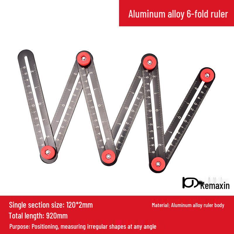 Aluminum Alloy Six-Fold Multifunctional Woodworking and Tile Measuring Ruler with Universal Locator