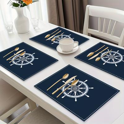 4/6/8 Stück Nautisches Schiffslenkrad Platzsets Set aus 4 Stück Marine-Stil Leinen Tischsets für Küstenküche