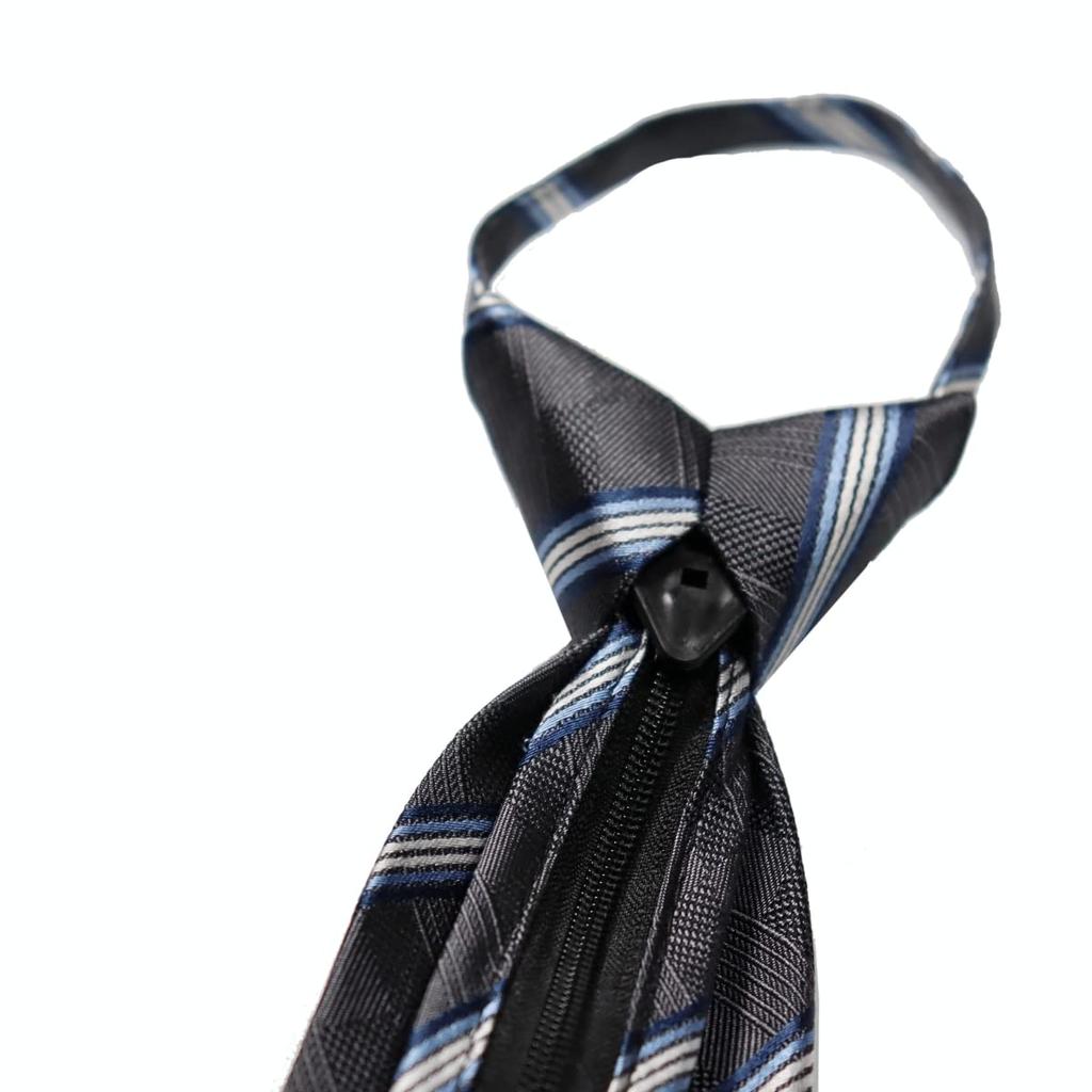 [Michiko London] KOSHINO One-Touch Tie, Striped, Zipper Tie, No-Knot, Easy to Wear, Silk Blend, MKZP-1-C, Gray, Gift, Stylish
