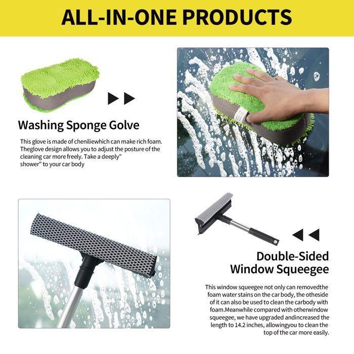 Kit de Nettoyage de Voiture 16PCS, Professionnel Microfibre Lavage Voiture Nettoyer Kit, Brosse de Roue et de Jante, Chiffons de Net