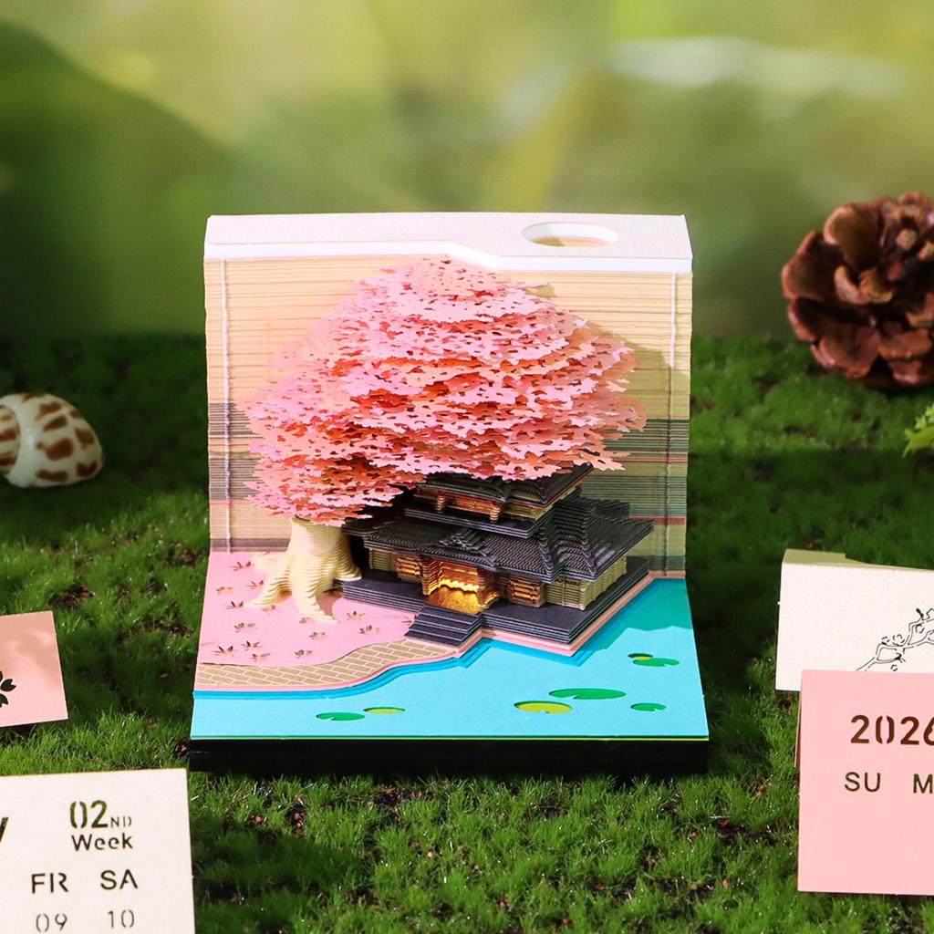 Time Piece Calendar 2026 3D Memo Pads Calendar with Led Light 3D Art Calendar Paper Carving Art Memo Pad Notepad for Home Decor