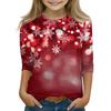 Christmas Day Print Tops For Youth Girls 5-16 Years Round Neck 3/4 Sleeves T-Shirts Trendy Tops Outfit Tees