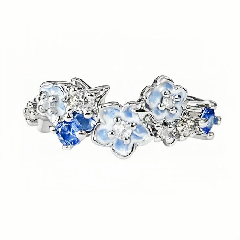 Star Flower Ring~ Blue Enamel Zircon Butterfly Flower Adjustable Opening Ring Women'S Niche Premium Ring