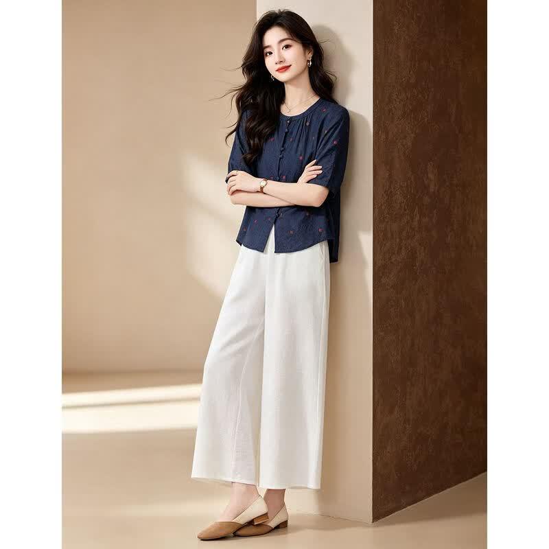 D.F.DEAR Women's Casual Polka Dot Shirt & Wide-Leg Pants Set