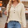 Women's Color Hooded Sweatshirt with Button Front, Loose Fit Long Sleeve Casual Pullover