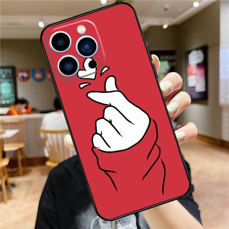 Kpop Finger Heart Case For iPhone 16 15 11 12 13 14 Pro Max XS XR X 7 8 Plus 12 13 Mini Soft Cover