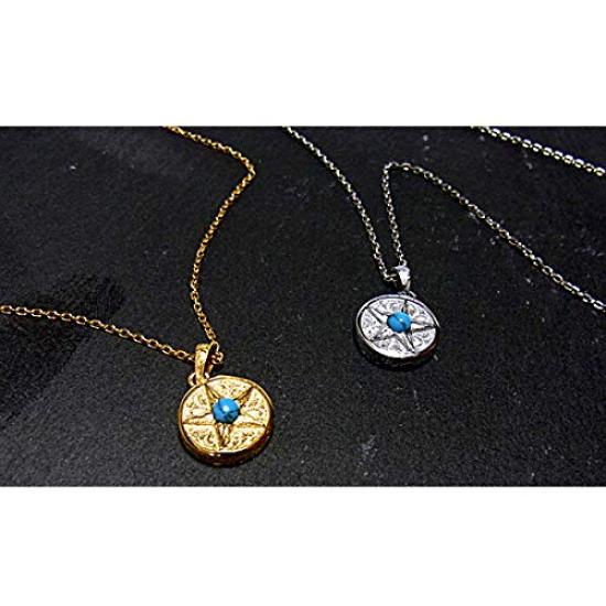 [Jurais] Hawaiian Jewelry Necklace for Women and Men - Star, Medal, Coin, Turquoise Stone, K14 Yellow Gold Plated, Surgical Stainless Steel, 45cm-50cm