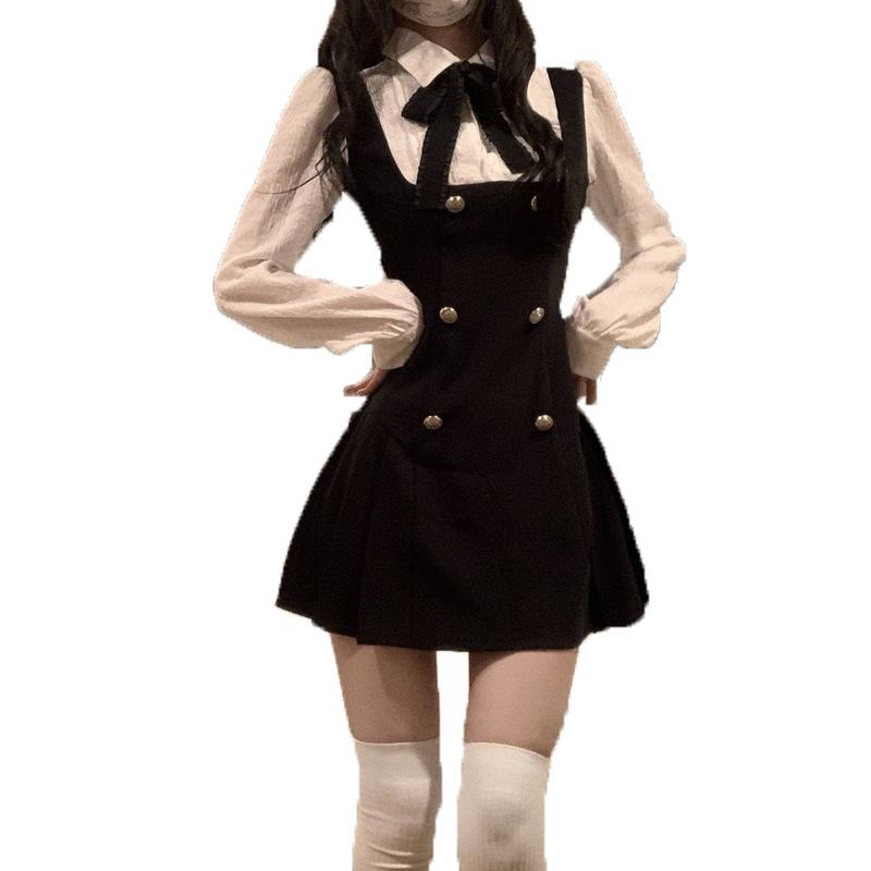 French Fake Two-piece Shirt Dress Women's Clothing Early Autumn New School Style Waist and Thin Skirt