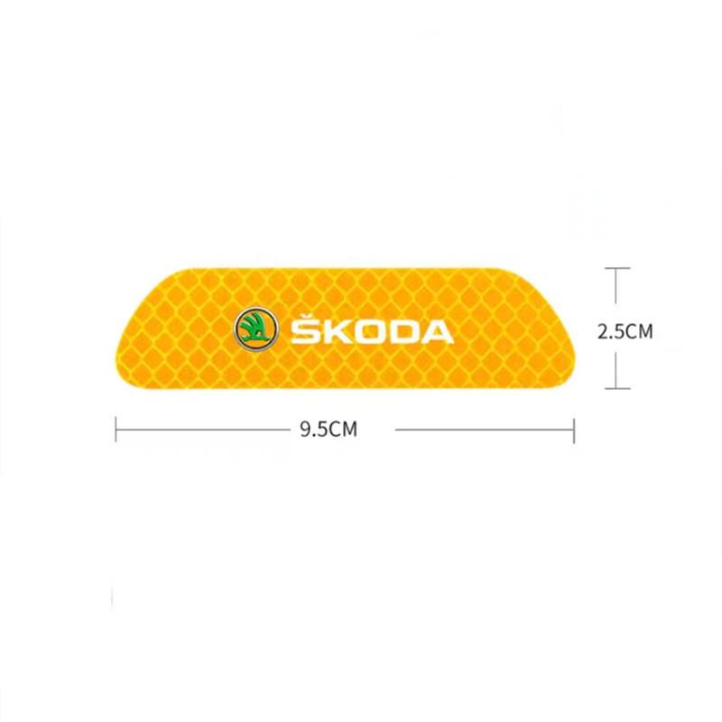 High Toughness Reflective Warning Sticker 4PCS Car Door Safety Protection Mark Mud Resistant External Decor Accessory For Skoda